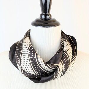 Vintage 1950s Italian Silky 26" Square Brown Polka Dot Scarf Retro MCM Scarf